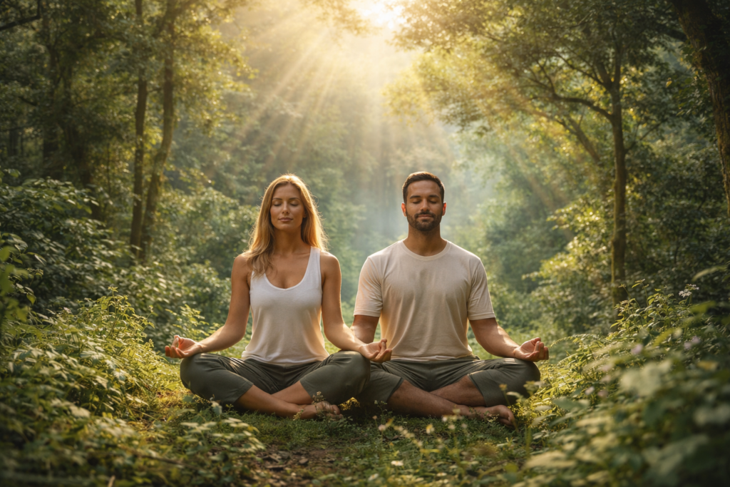 personas meditando en la naturaleza salud natural bienestar